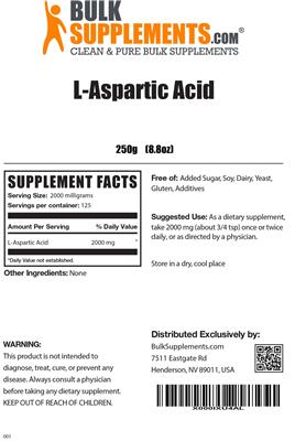 Photo of the BulkSupplements.com L-Aspartic Acid label