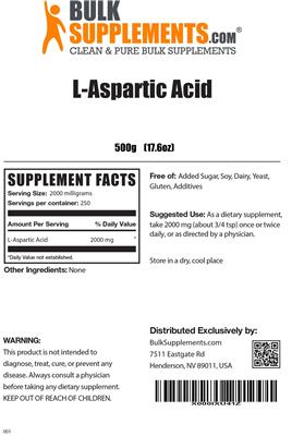 Photo of the BulkSupplements.com L-Aspartic Acid label