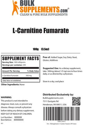 Photo of the BulkSupplements.com L-Carnitine Fumarate label