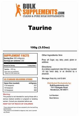 Photo of the BulkSupplements.com Taurine label