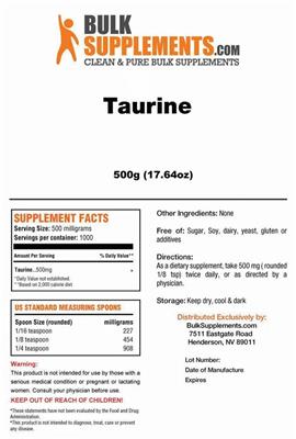 Photo of the BulkSupplements.com Taurine label