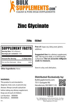 Photo of the BulkSupplements.com Zinc Glycinate label