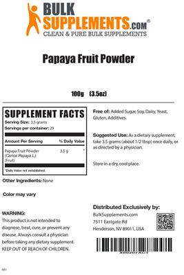 Photo of the BulkSupplements.com Papaya Fruit Powder label
