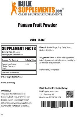Photo of the BulkSupplements.com Papaya Fruit Powder label