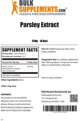 Photo of the BulkSupplements.com Parsley Extract label