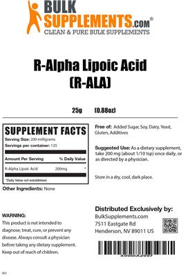 Photo of the BulkSupplements.com R-Alpha Lipoic Acid label