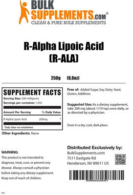 Photo of the BulkSupplements.com R-Alpha Lipoic Acid label