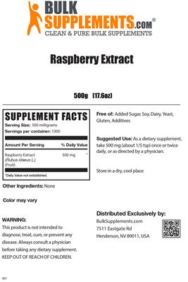 Photo of the BulkSupplements.com Raspberry Extract label
