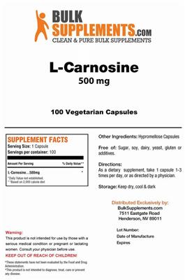 Photo of the BulkSupplements.com L-Carnosine 500 mg label