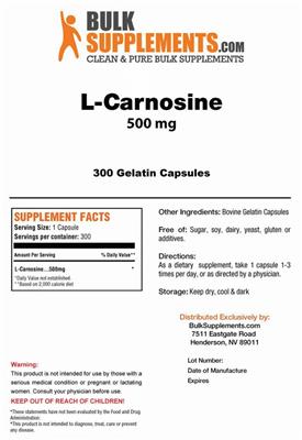 Photo of the BulkSupplements.com L-Carnosine 500 mg label