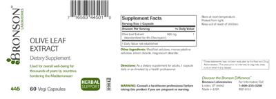 Photo of the Bronson Laboratories Olive Leaf Extract label