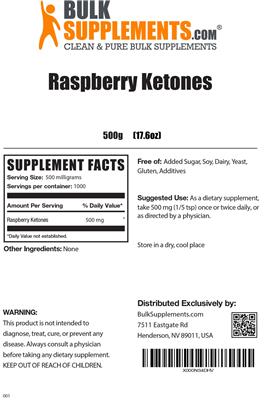 Photo of the BulkSupplements.com Raspberry Ketones label