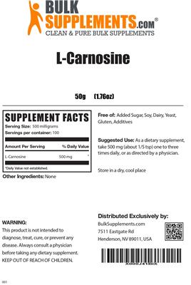 Photo of the BulkSupplements.com L-Carnosine label