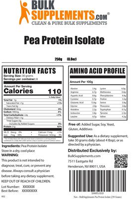 Photo of the BulkSupplements.com Pea Protein Isolate label