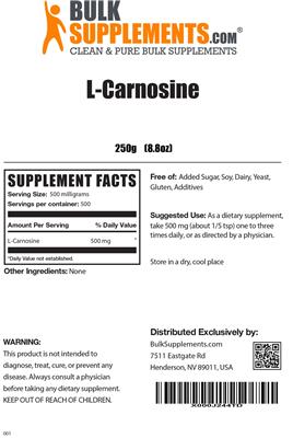 Photo of the BulkSupplements.com L-Carnosine label