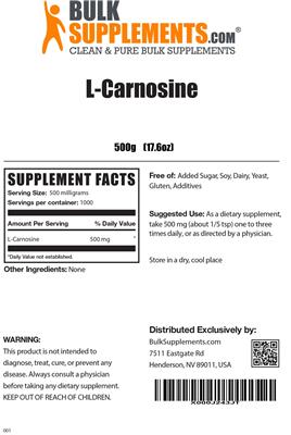 Photo of the BulkSupplements.com L-Carnosine label