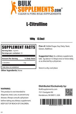Photo of the BulkSupplements.com L-Citrulline label