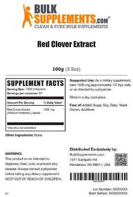 Photo of the BulkSupplements.com Red Clover Extract label