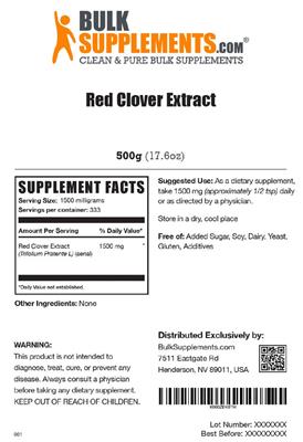 Photo of the BulkSupplements.com Red Clover Extract label
