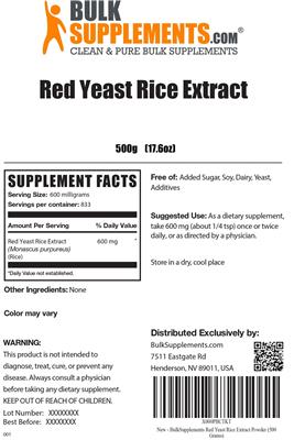 Photo of the BulkSupplements.com Red Yeast Rice Extract label