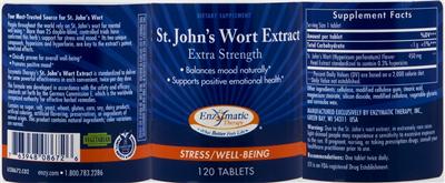 Photo of the Enzymatic Therapy St. John's Wort Extract Extra Strength label