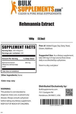 Photo of the BulkSupplements.com Rehmannia Extract label