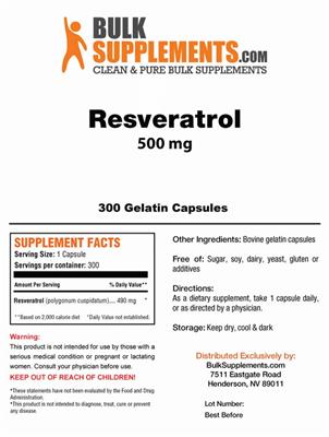 Photo of the BulkSupplements.com Resveratrol 500 mg label