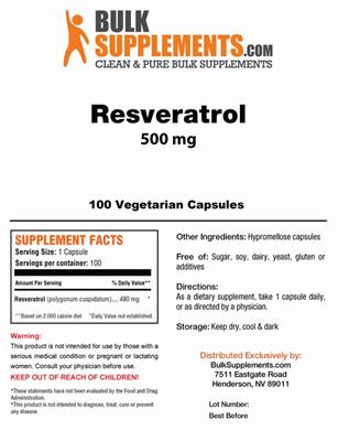 Photo of the BulkSupplements.com Resveratrol 500 mg label