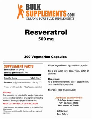 Photo of the BulkSupplements.com Resveratrol 500 mg label