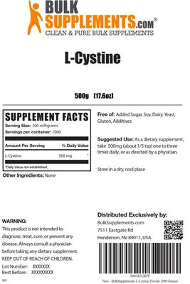 Photo of the BulkSupplements.com L-Cystine label