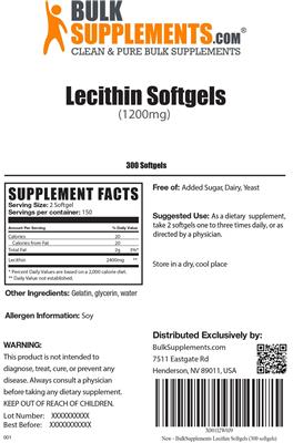 Photo of the BulkSupplements.com Lecithin Softgels (1200 mg) label