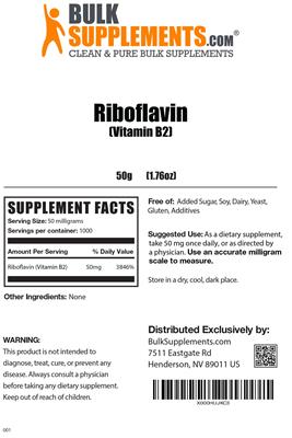 Photo of the BulkSupplements.com Riboflavin (Vitamin B2) label