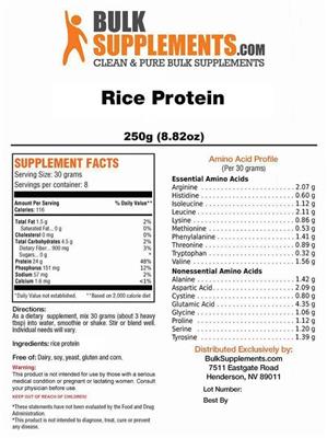 Photo of the BulkSupplements.com Rice Protein label