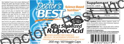 Photo of the Doctor's Best Best Stabilized R-Lipoic Acid 200 mg label
