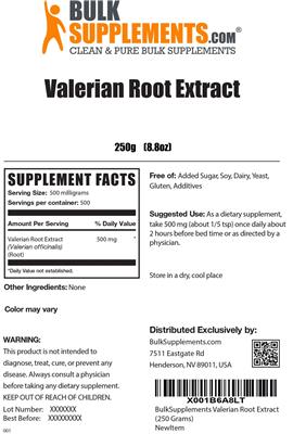 Photo of the BulkSupplements.com Valerian Root Extract label