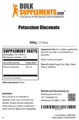 Photo of the BulkSupplements.com Potassium Gluconate label