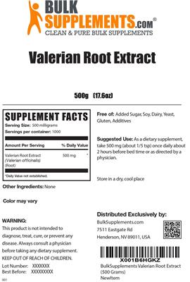 Photo of the BulkSupplements.com Valerian Root Extract label