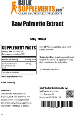 Photo of the BulkSupplements.com Saw Palmetto Extract label