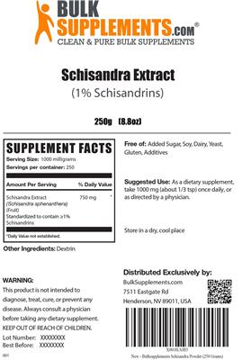 Photo of the BulkSupplements.com Schisandra Extract (1% Schisandrins) label