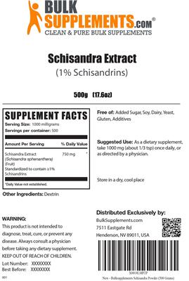 Photo of the BulkSupplements.com Schisandra Extract (1% Schisandrins) label