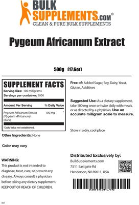 Photo of the BulkSupplements.com Pygeum Africanum Extract label