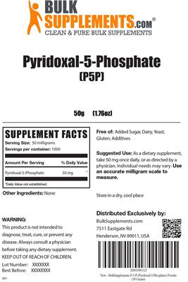 Photo of the BulkSupplements.com Pyridoxal-5-Phosphate label