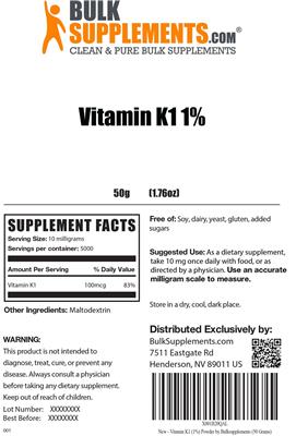 Photo of the BulkSupplements.com Vitamin K1 1% label