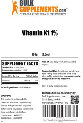 Photo of the BulkSupplements.com Vitamin K1 1% label