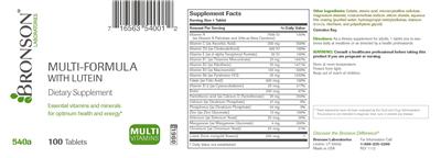 Photo of the Bronson Laboratories Multi-Formula With Lutein label