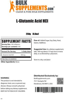 Photo of the BulkSupplements.com L-Glutamic Acid HCl label