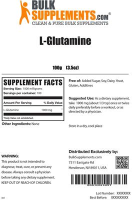 Photo of the BulkSupplements.com L-Glutamine label