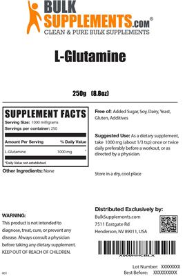 Photo of the BulkSupplements.com L-Glutamine label