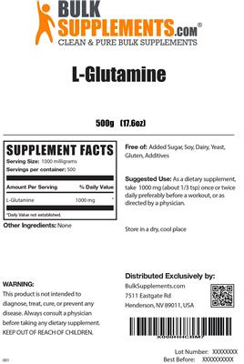 Photo of the BulkSupplements.com L-Glutamine label