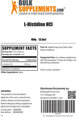 Photo of the BulkSupplements.com L-Histidine HCL label
